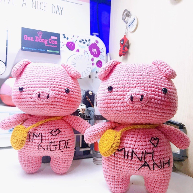 Heo hồng bằng len - gấu bông an toàn cho bé- quà tặng handmade