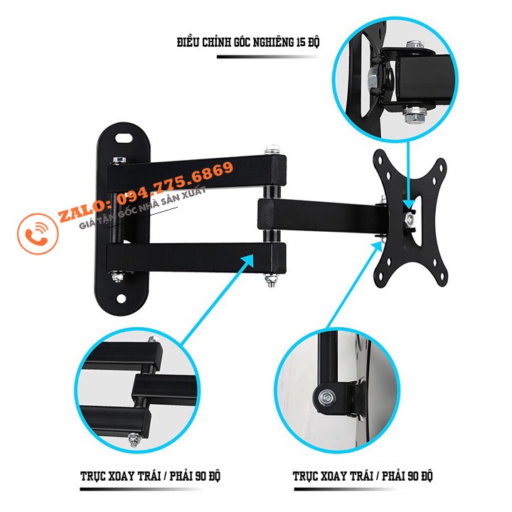 Giá Treo Màn Hình Máy Tính Xoay Đa Năng CP102 17-27 Inch - Gắn Tường Xoay 180 Độ