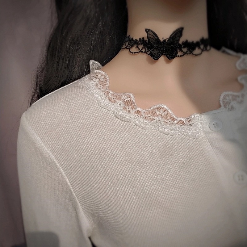 Vòng Cổ Choker Hình Bướm Màu Đen Phong Cách Hàn Quốc