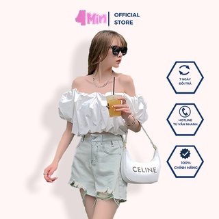 Áo croptop tay ngắn trễ vai 2 lớp