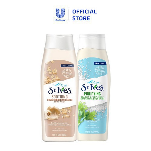 Bộ Sữa tắm tẩy tế bào chết và làm mềm da St.Ives: Hương Muối Biển + Yến Mạch & Bơ (400ml x 2)