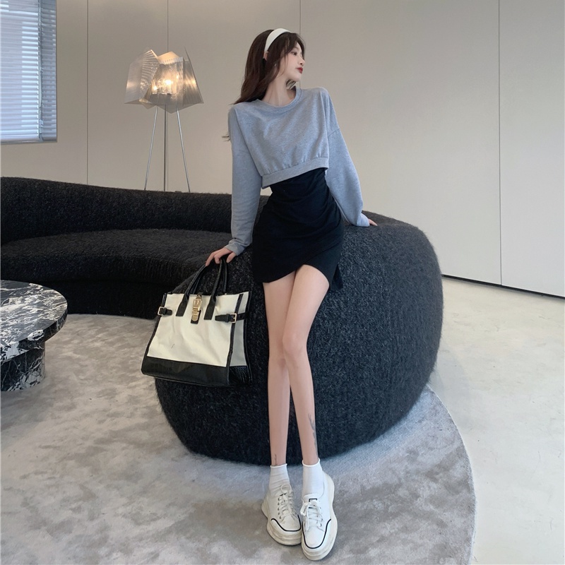 Set đồ 2 mảnh Perty gồm đầm hai dây kèm áo sweater tay dài phong cách Hàn Quốc thời trang quyến rũ cho nữ