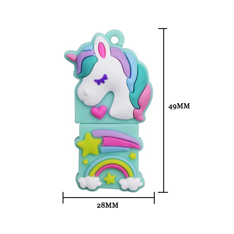 Ổ đĩa hình chữ U 13 GB / 32 GB hình kỳ lân hoạt hình bảy sắc cầu vồng không thấm nước