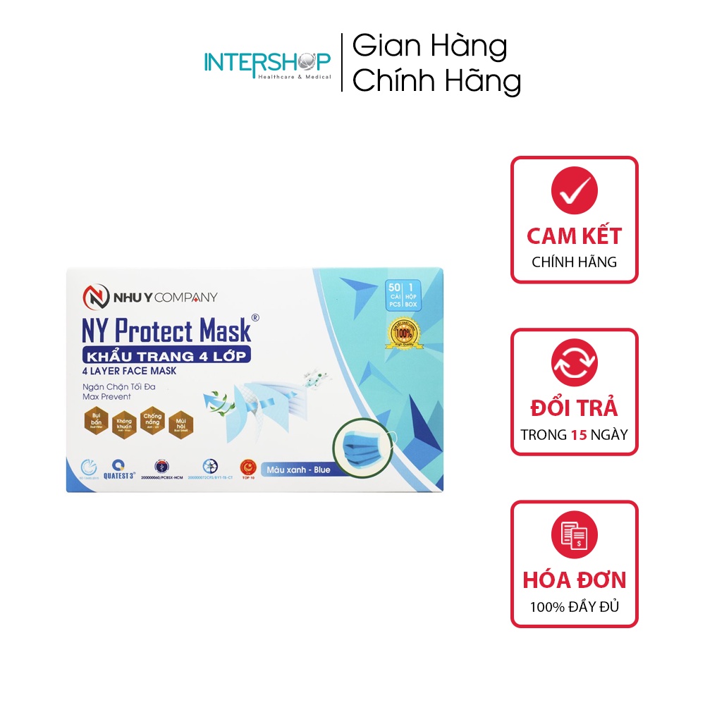 [Quà Tặng] Khẩu Trang Y Tế 4 Lớp Như Ý NY Protect Mask Cao Cấp (Hộp 50 cái)