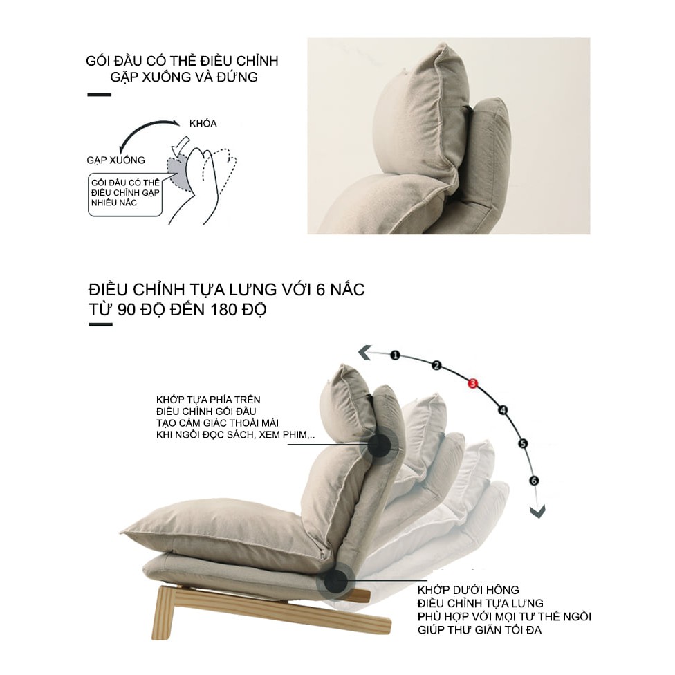 GHẾ SOFA THƯ GIÃN - SOFA LƯỜI TỰA LƯNG GẤP PHONG CÁCH BẮC ÂU - NGỒI ĐỌC SÁCH, XEM TIVI