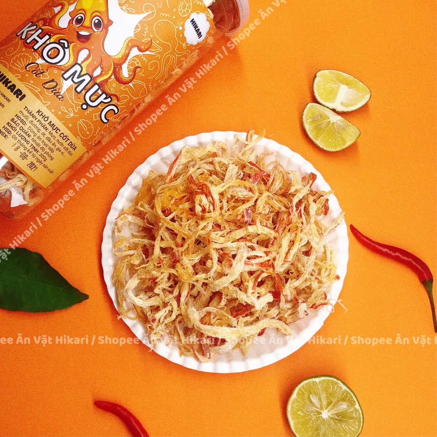 Khô mực hấp nước cốt dừa xé sợi 300g đồ ăn vặt ngon an toàn thực phẩm - Hikari | BigBuy360 - bigbuy360.vn