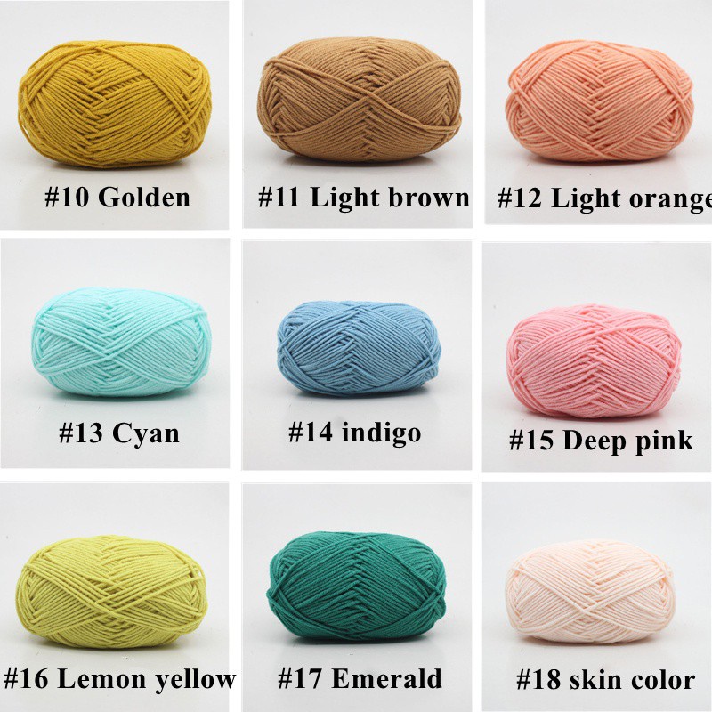 Bộ 10 Cuộn Len Sợi Cotton Sữa 4ply 500g