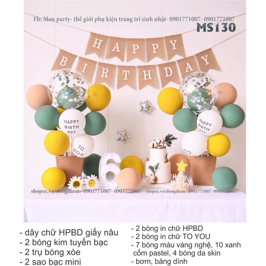 Set sinh nhật hàn quốc FREE SHIP Set bóng trang trí sinh nhật theo phong cách hàn quốc, tone màu pastel chuẩn đẹp