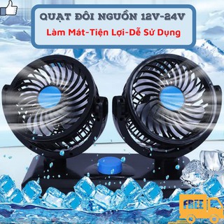 Quạt đôi mini xoay 360 độ tiện ích trên ô tô , xe hơi cao cấp  ATILA SHOP