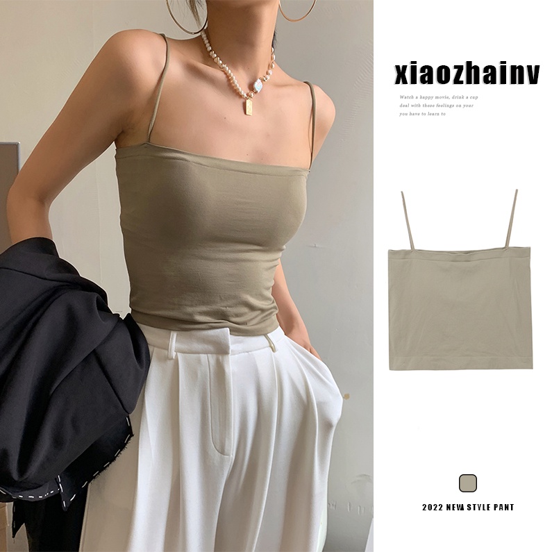 Xiaozhainv Áo hai dây phong cách mùa hè Hàn Quốc trẻ trung quyến rũ cho nữ