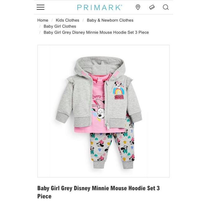 Set 3pc Minnie xám ghi bé gái