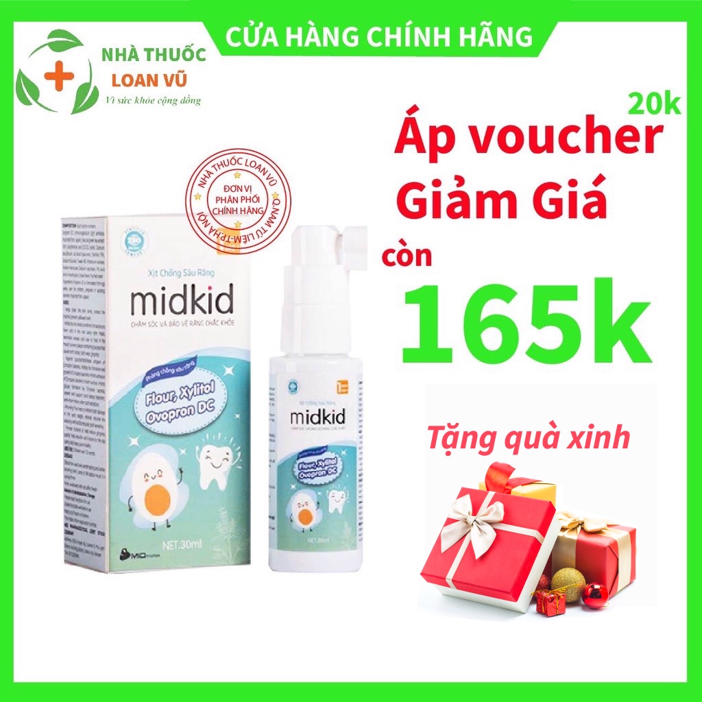 (Tặng quà xinh) Xịt chống sâu răng Midkid - Ngừa sâu răng, hôi miệng, ố vàng răng cho bé (Lọ 30ml)