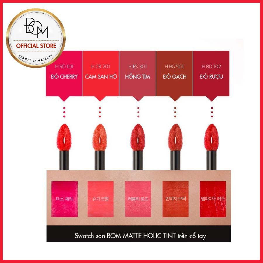 Son Kem Lì Mượt Môi Lâu Trôi BOM Matt Holic Tint 8.5g