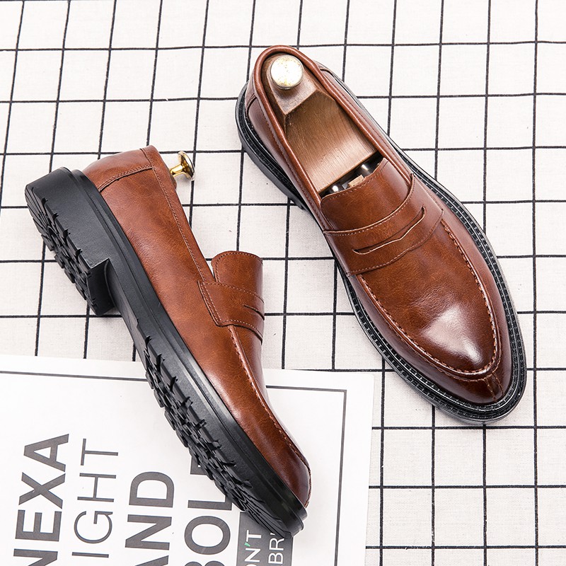 Elegant business style plain leather shoes for men