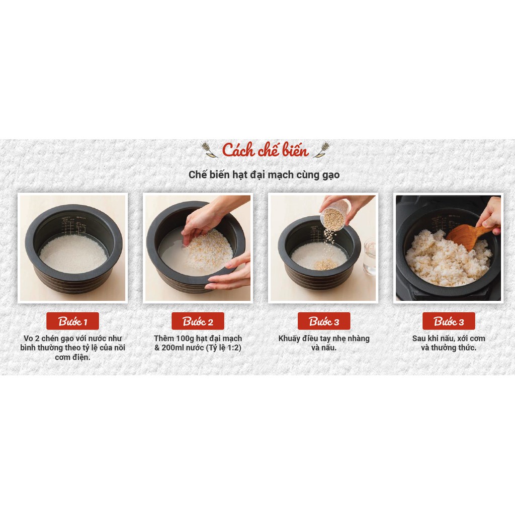 Combo 2 gói hạt Đại Mạch 800g HakuBaku, Chất xơ x4, Lợi tiêu, Ngăn hấp thụ đường