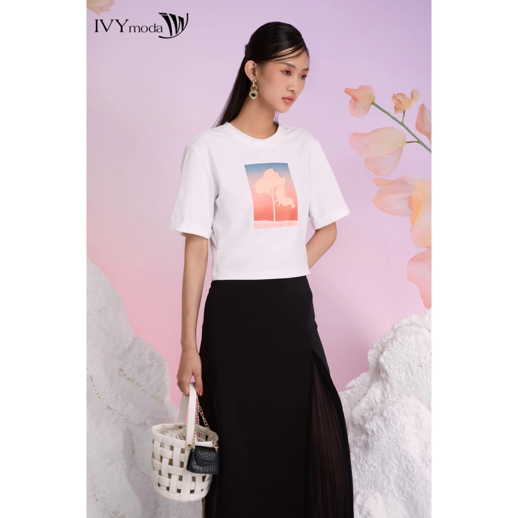 Chân váy xẻ phối xếp ly IVY moda MS 30M7486