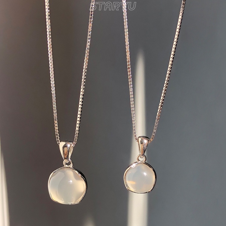 Vòng cổ bạc S925 mặt ngọc bích trắng duyên dáng cho nữ
