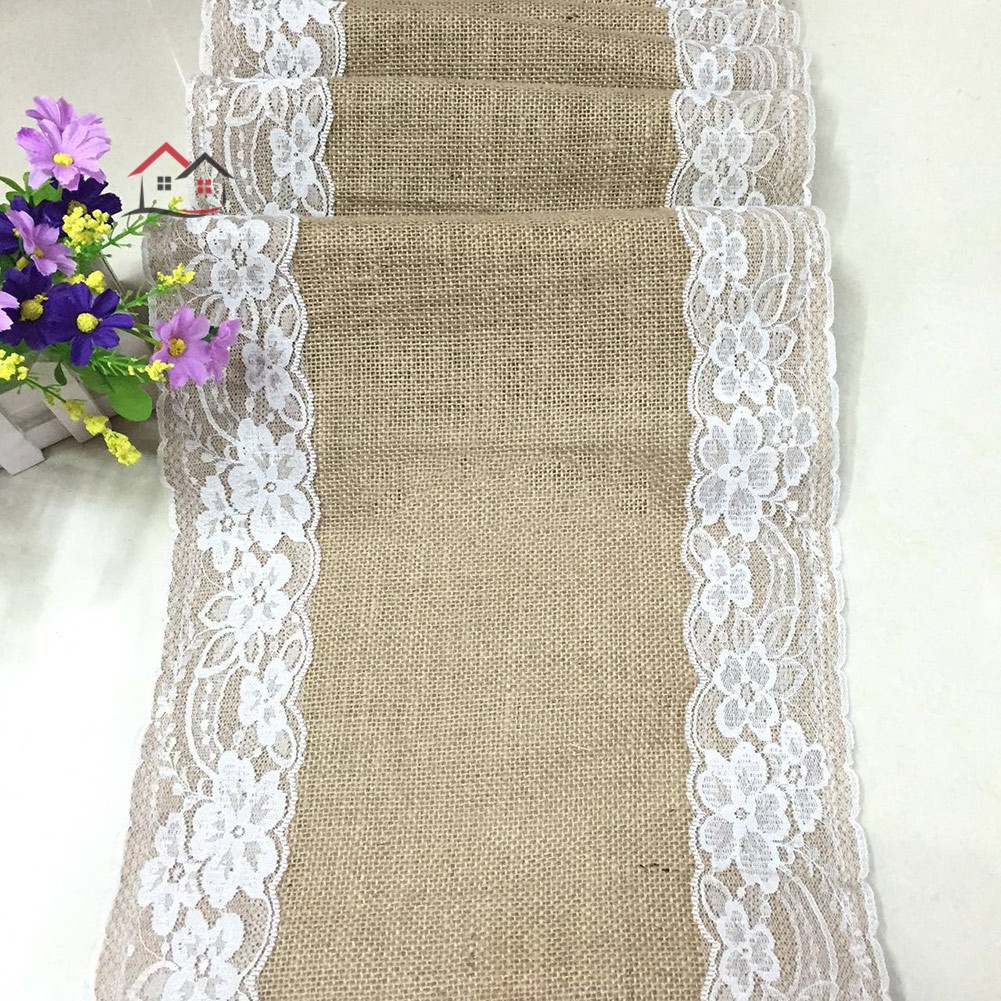 Khăn trải bàn vải bố phối ren phong cách vintage trang nhã