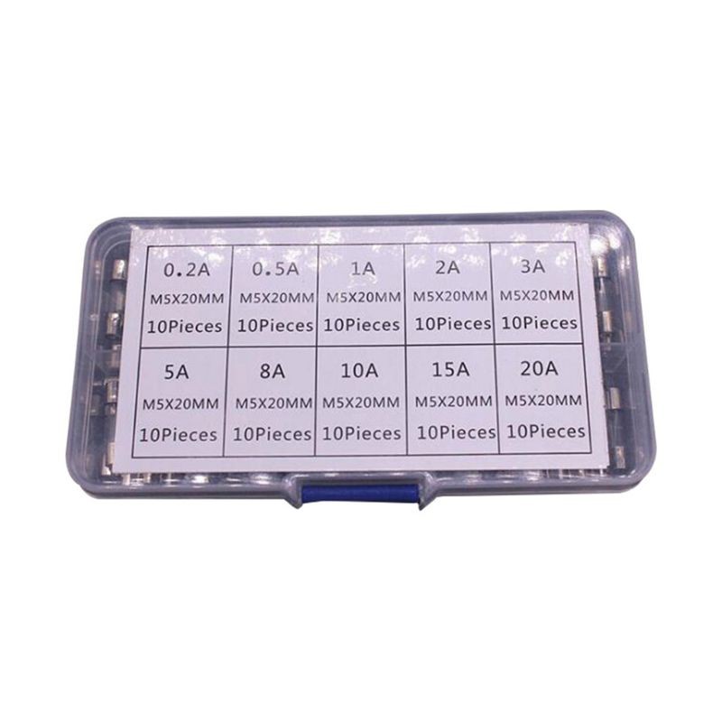 Hộp 100 cầu chì ống thủy tinh 5x20mm 250v 0.2-20a