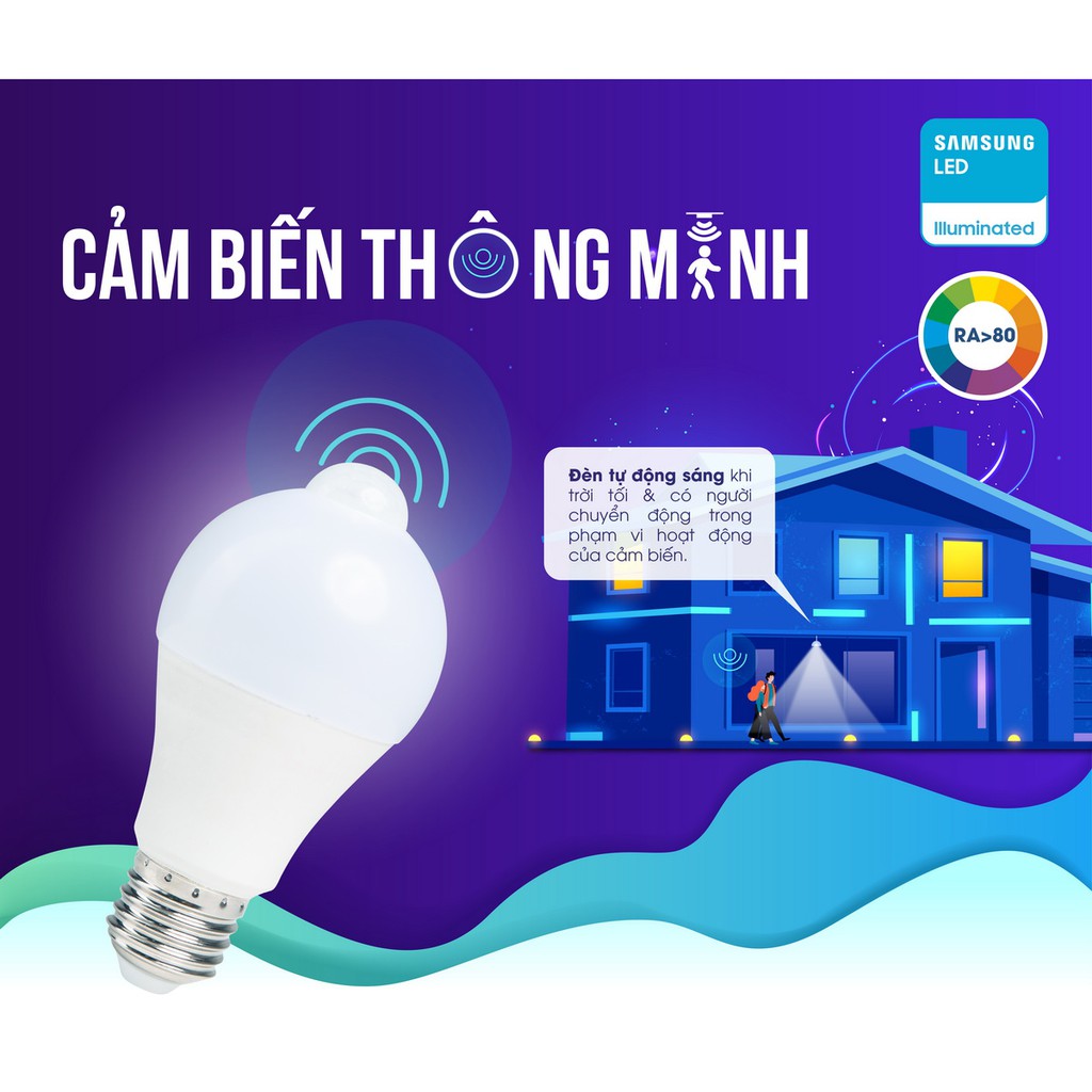 Đèn led bulb cảm biến A60.PIR/9W-trắng-Rạng Đông