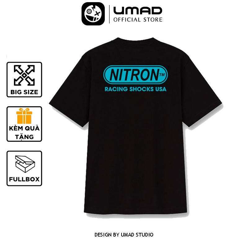 Áo thun nam UMAD racing boy NITRON phản quang cổ tròn tay ngắn màu đen có big size 4XL 100kg mẫu Biker xe độ, xe đua rcb