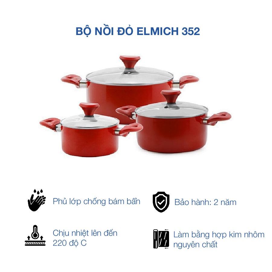 Bộ nồi hợp kim nhôm Elmich SM-0352 ( 3 nồi )