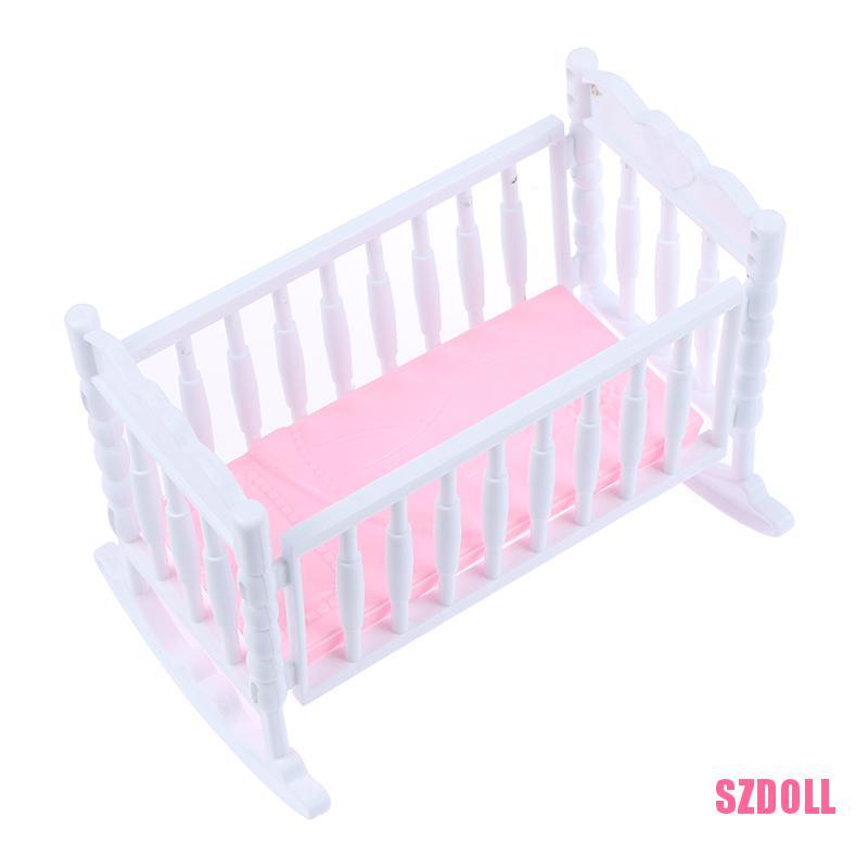 Mô Hình Nôi Em Bé Màu Trắng Hồng Cho Nhà Búp Bê SZDOLL6
