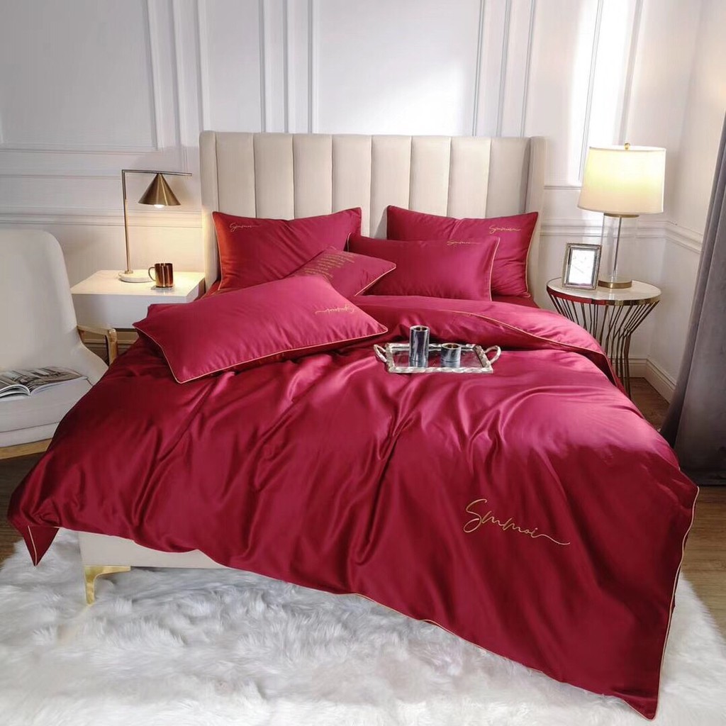 Bộ Chăn Ga Gối Lụa LIDACO cotton lụa trơn bóng sợi vải 60s nhiều mẫu lựa chọn