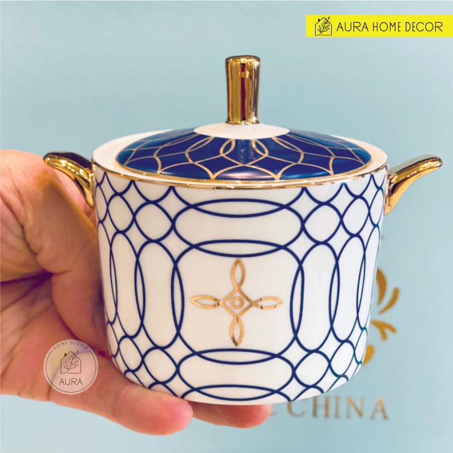 [ẢNH THẬT] Bộ ấm trà kim cương xanh 21 món Bone China dát v.àng 24K - Chất liệu cao cấp sang trọng bậc nhất