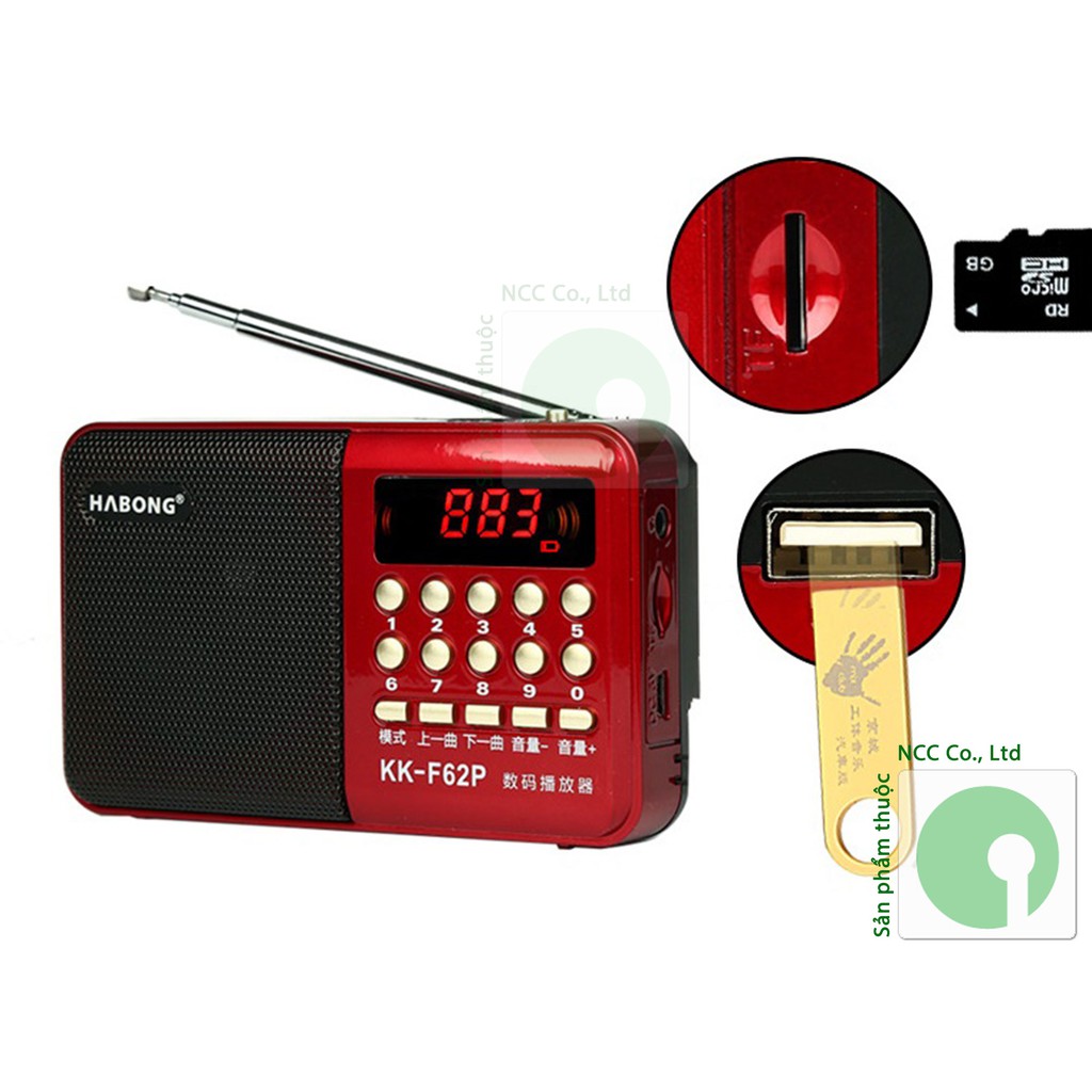 Máy nghe nhạc, mini MP3 FM Radio KK-62 - NDHS-6152-MNN (Đỏ đen)