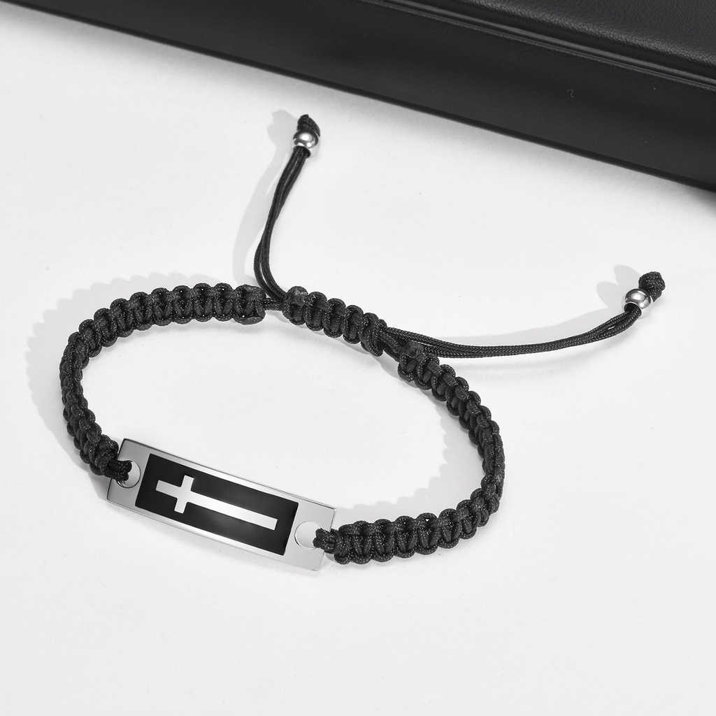 Vòng Tay Dây Bện Nylon Phối Mặt Thánh Giá Bằng Thép Không Gỉ Có Thể Điều Chỉnh Dành Cho Nam