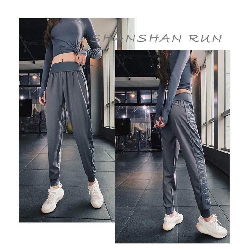 Quần Jogger thể thao gym, yoga, rumba, quần tập gió nữ chữ bản viền