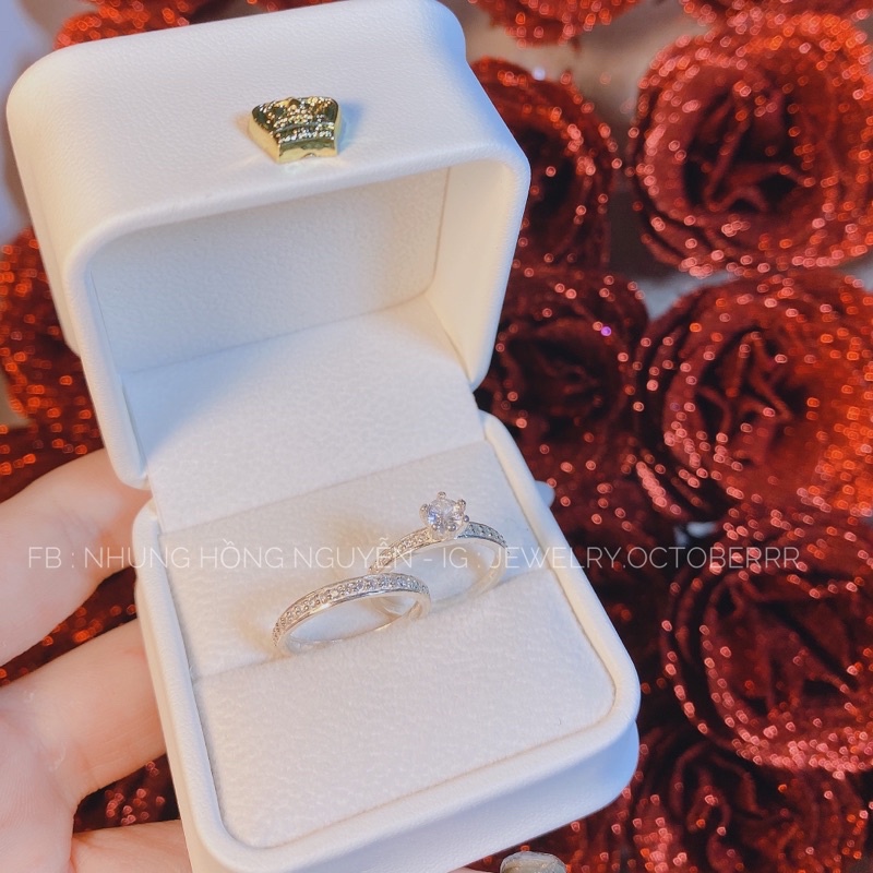 Nhẫn đôi tình yêu MS149 - bạc ta đính đá lấp lánh