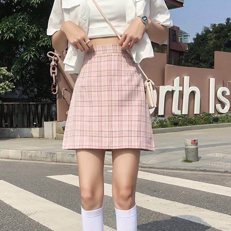 Chân Váy Chữ A Lưng Cao Kẻ Sọc Caro Kiểu Vintage Hàn Quốc Thời Trang Mùa Hè Năng Động