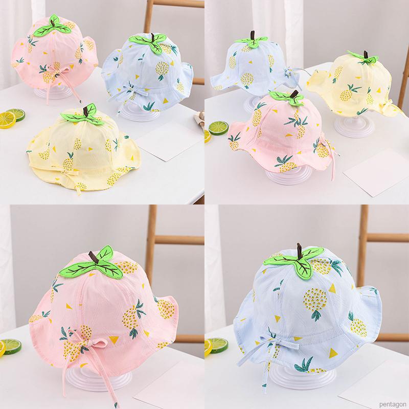 Nón in họa tiết quả dứa thoáng khí đính nơ đáng yêu cho bé