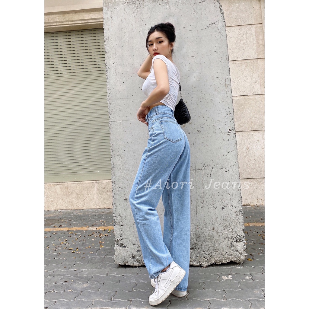 [XU HƯỚNG DENIM]Quần Jean Nữ  Aiori Quần Jean Ống Suông Trơn Bò Ống Rộng Lưng Cao Kiểu Quần Bò Nữ Cao Cấp_Mã 3404