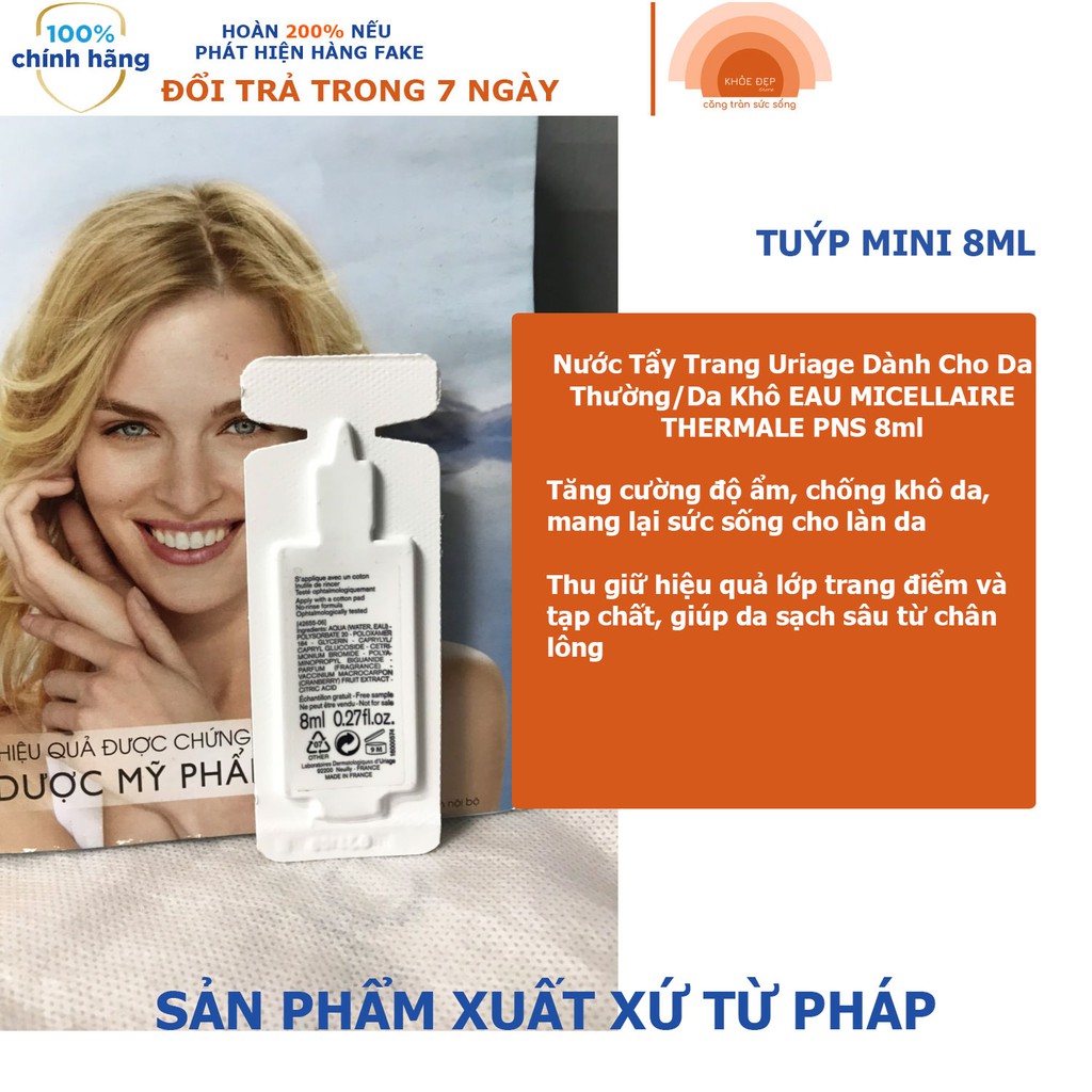 Nước Tẩy Trang Uriage Dành Cho Da Thường/Da Khô EAU MICELLAIRE THERMALE PNS 8ml