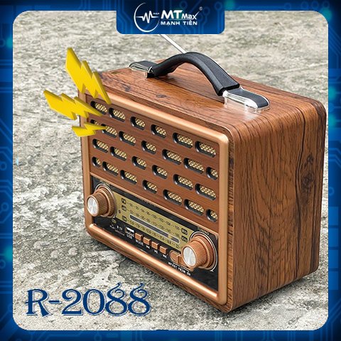 Đài radio FM R-2088 thiết kế vân gỗ hiện đại âm thanh hay to rõ hỗ trợ Bluetooh thẻ nhớ USB thiết kế cổ điển vintage