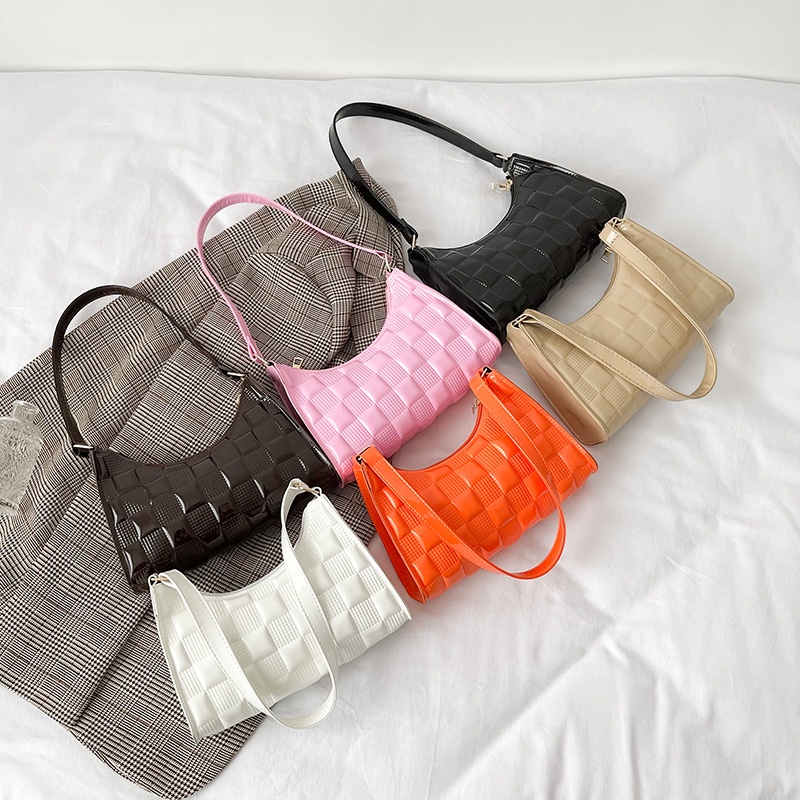 Túi Đeo Vai Màu Trơn Họa Tiết Ca Rô Phong Cách retro Thời Trang Mùa Xuân 2022