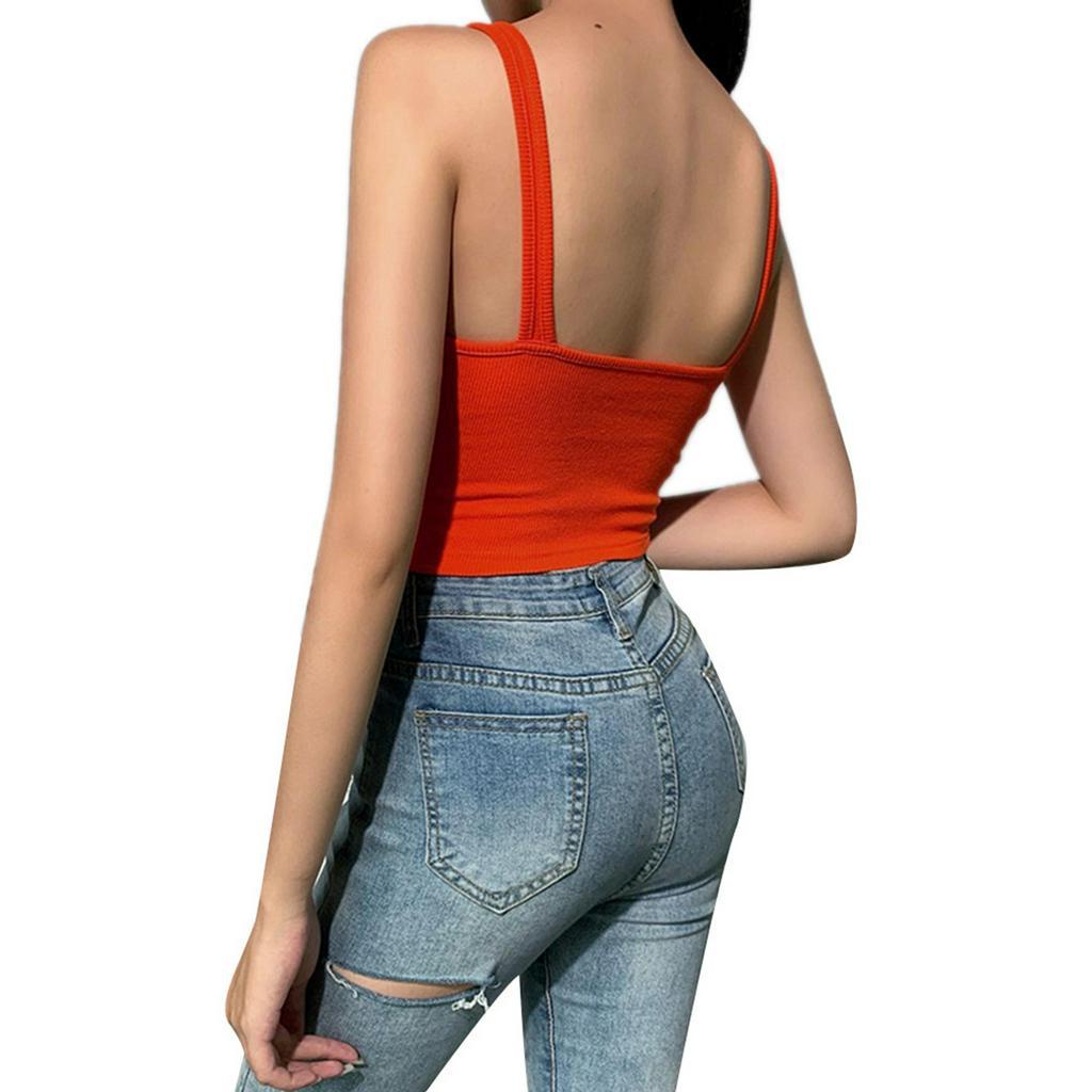 Áo croptop dệt kim co giãn không tay cổ V thời trang quyến rũ cho nữ