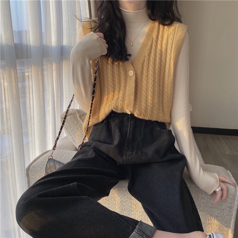 [CÓ SẴN+ẢNH THẬT] Áo gile len xoắn thừng cúc giả gỗ mẫu thu đông 2021 | BigBuy360 - bigbuy360.vn