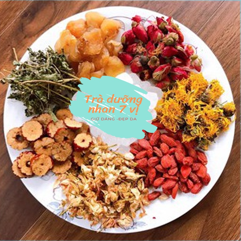 Trà Dưỡng Nhan 7 Vị (Gồm: Hoa Cúc; Nụ Hoa Hồng; Long Nhãn; Kỷ Tử; Táo Đỏ, Cỏ ngọt, Hoa nhài)