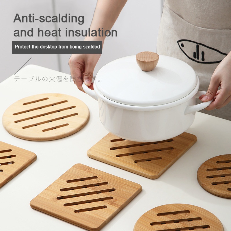 Tấm Lót Nồi Hình Tròn Bằng Gỗ Tre Dày Cách Nhiệt Phong Cách Đơn Giản Sáng Tạo Cho Gia Đình