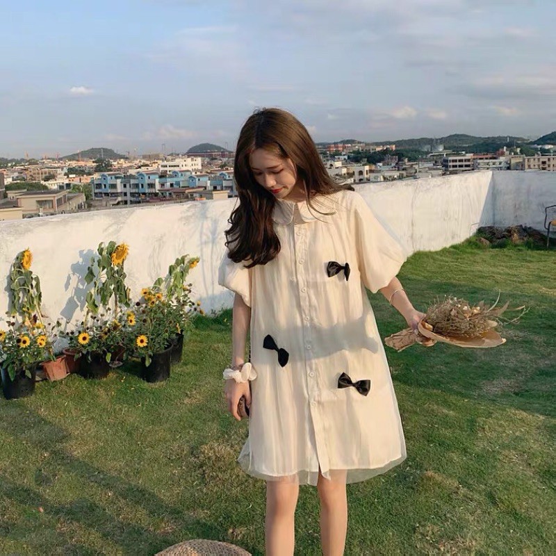Váy cổ bánh bèo đính nơ kiểu mới 🌸