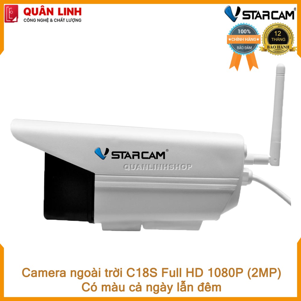 [Mã 263ELHA100K0 hoàn 7% đơn 500K] Camera Vstarcam C18s Full HD 1080P quay đêm có màu, kèm thẻ 128GB Class 10