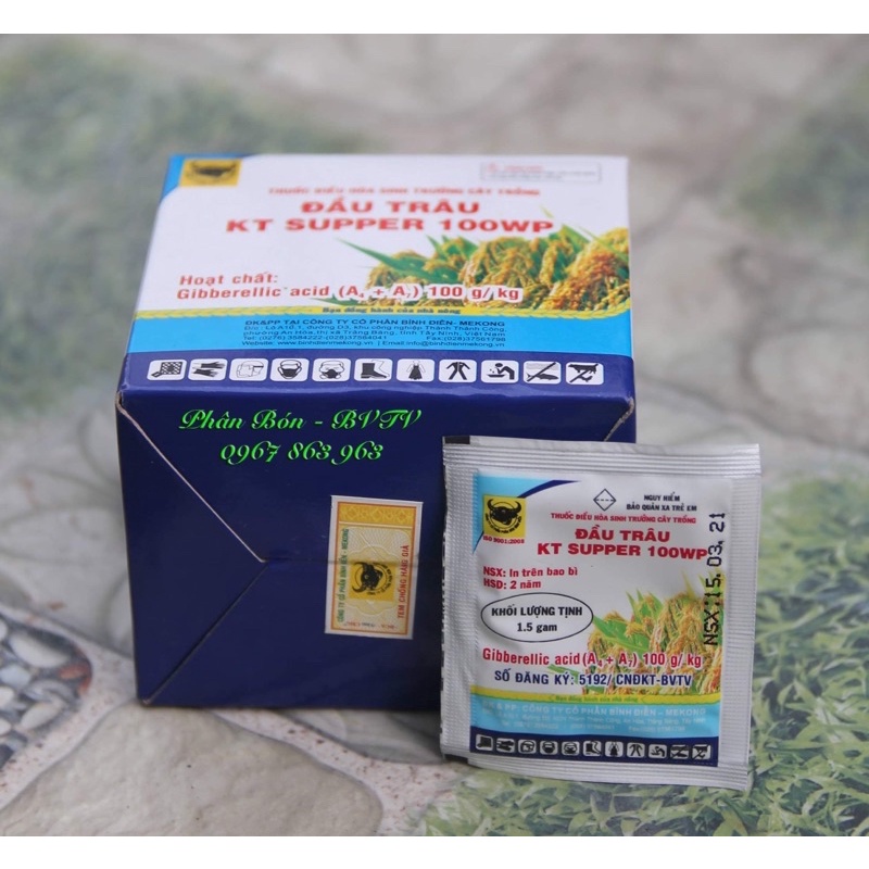 Đầu trâu KT Super 100WP  là thuốc điều hòa & kích thích sinh trưởng, gói 1.5gam