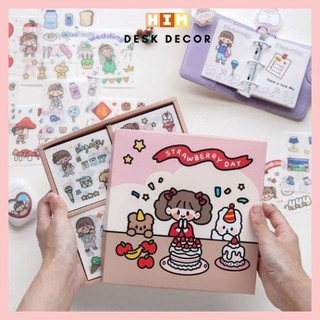 Sticker 100 tấm, Hộp quà tặng Sticker 100 tấm dán hoạt hình trang trí sổ lưu niệm dễ thương hộp Strawberry