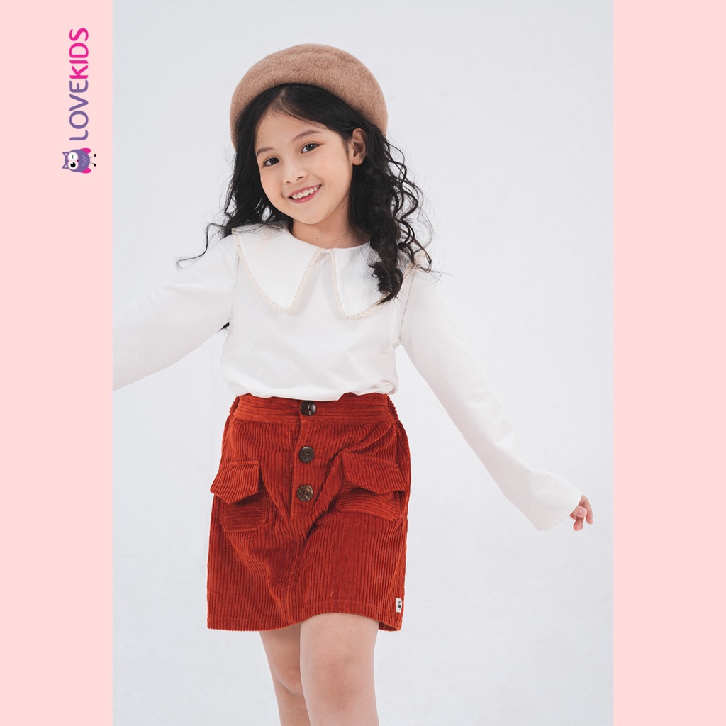 Áo nỉ cổ sen tròn phối ren bé gái - Lovekids