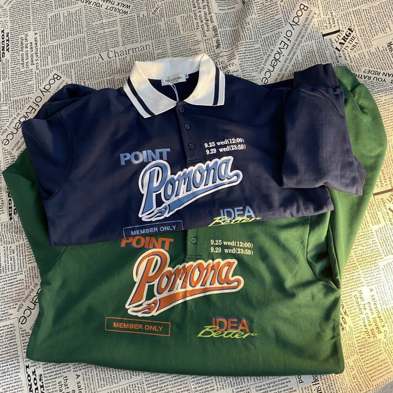 [ORDER] Áo sweater polo nỉ da cá cho nữ dáng rộng in chữ Point Pomona dành cho cá tính street style 2 màu (ảnh thật) | BigBuy360 - bigbuy360.vn