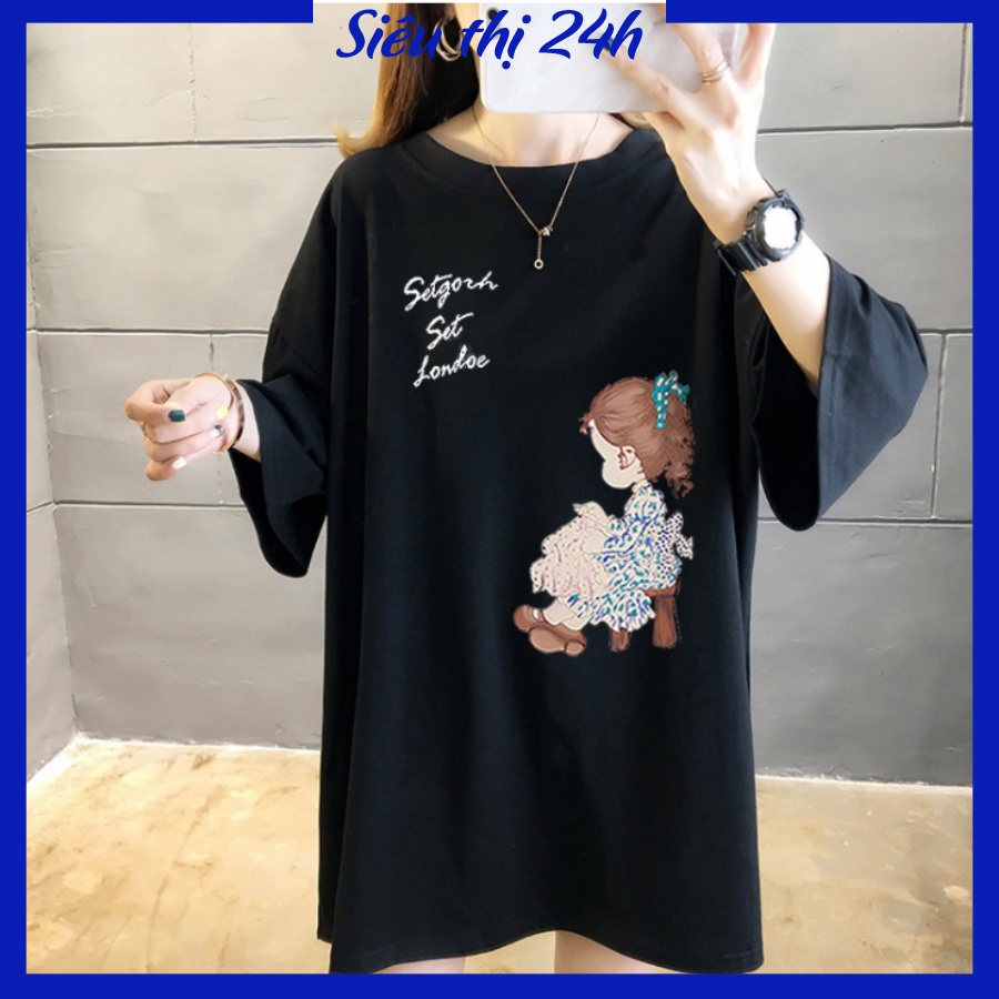 Áo thun form rộng tay lỡ, áo phông unisex Siêu thị 24 giờ in hình Công Chúa Tuyết